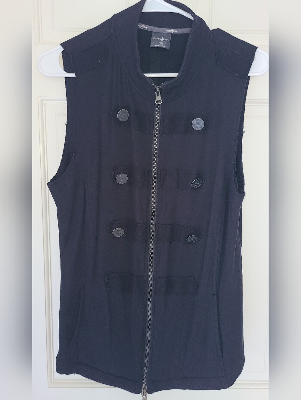Belyn Key Navy Mock Neck Vest With Logo On Buttons